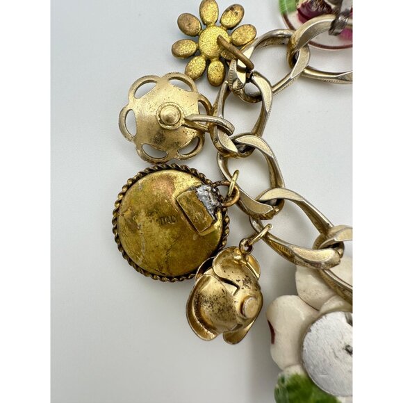 Handmade upcycled vintage antique earrings gold tone 13 charms chain bracelet - Picture 10 of 12